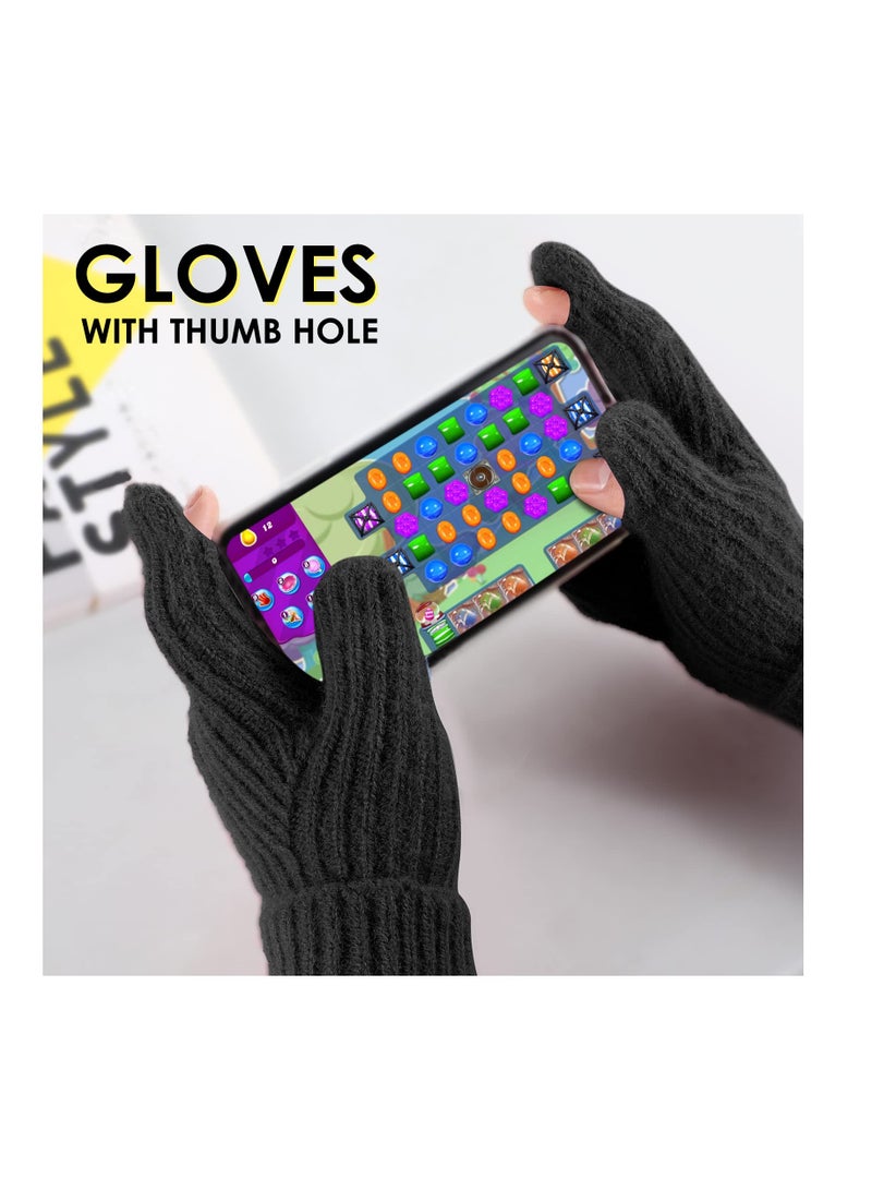 Excefore Winter Knit Gloves for Men Women, Touch Screen Texting Gloves, Warm Knitted Glove for Outdoor Soft Elastic Lining, 3Pack  - Image 3