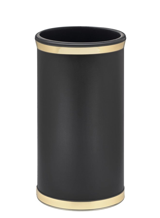 Kraftware Sophisticates Oval Wastebasket with Plastic Liner, Adding Classic Style to The Bathroom and All Other Rooms in The Home or Office, 13 Quart Capacity, Black with Gold Trim - Image 1