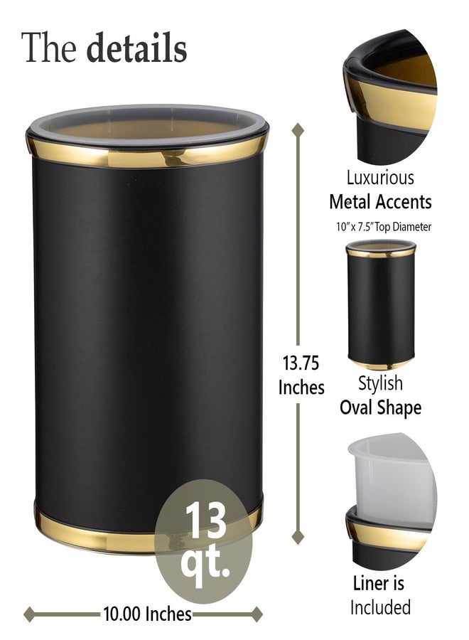 Kraftware Sophisticates Oval Wastebasket with Plastic Liner, Adding Classic Style to The Bathroom and All Other Rooms in The Home or Office, 13 Quart Capacity, Black with Gold Trim - Image 5