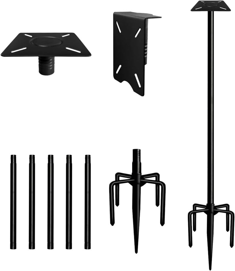 Ansionsol 90 Inch Smart Bird Feeder Pole with 5-Prong Base, Adjustable Bird House Pole Mount Kit for Outdoors, Heavy Duty Bird Feeder Stand for Wild Birds Watching, Black - Image 1