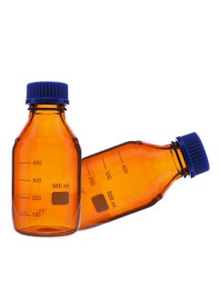 King Mariot 500ml Glass Reagent Amber Bottle with Screw Cap | GL45 Thread Blue Cap | Autoclavable up to 140°C  - Image 2
