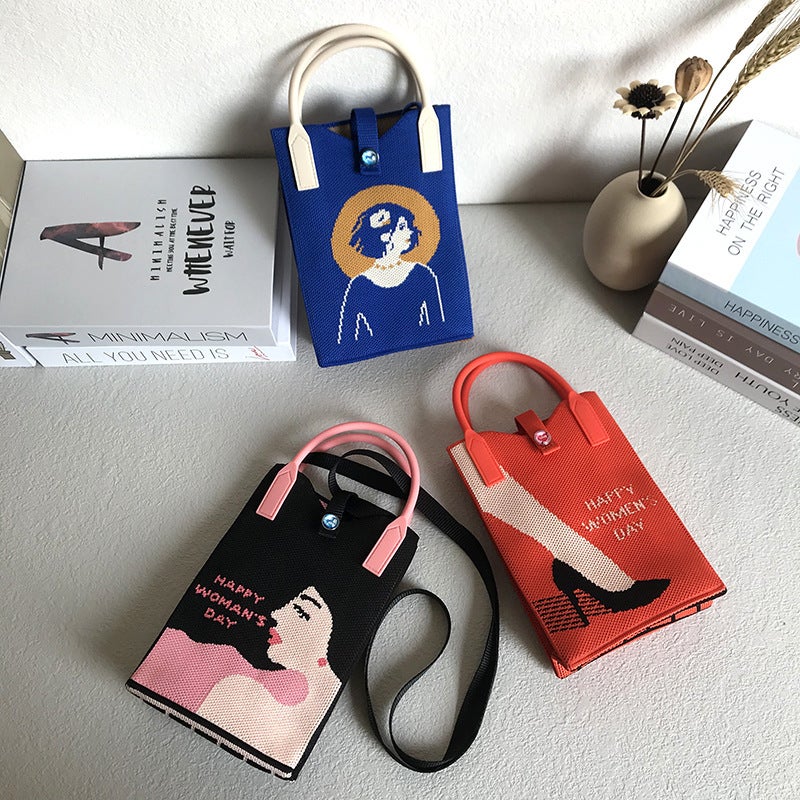 Spring And Korean Style Niche Design Cute Mini Mobile Phone Bag Knitted Unit Price Crossbody Bag Portable Hand Bag - Image 2
