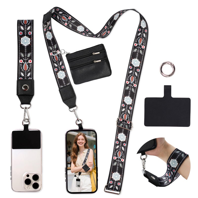 FUVLIFE Phone Lanyard Crossbody Wrist Strap Adjustable Clip and Go Strap for Phone with Wallet Crossbody Phone Strap with Zippered Pouch Universal HandsFree for All Cell Phone - Image 2