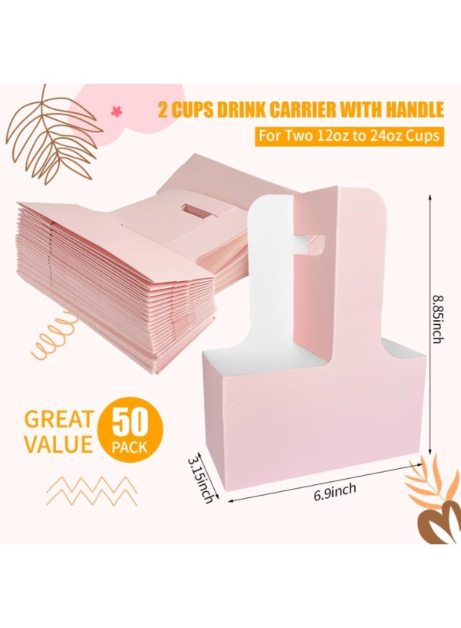 2 Cup Drink Carrier with Handle, 50 Pcs Cardboard Cup Holders, Disposable Drink Carriers for Delivery, Kraft Paper Coffee Cup Holder to Go, Take Out Cup Carriers for Hot/Cold Drinks. - Image 3