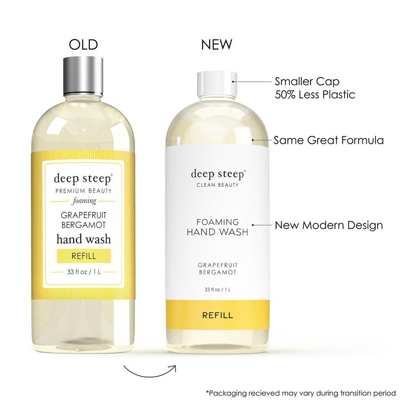 Deep Steep Foaming Hand Wash, Grapefruit Bergamot Refill, 33oz, Gentle Cleanser with Aloe, Argan Oil, Shea Butter & Hyaluronic Acid â€“ Vegan, Clean Beauty, Soft & Hydrated Hands - Image 3