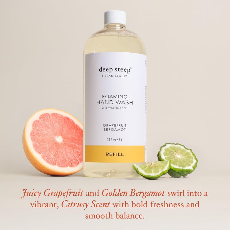 Deep Steep Foaming Hand Wash, Grapefruit Bergamot Refill, 33oz, Gentle Cleanser with Aloe, Argan Oil, Shea Butter & Hyaluronic Acid â€“ Vegan, Clean Beauty, Soft & Hydrated Hands - Image 4