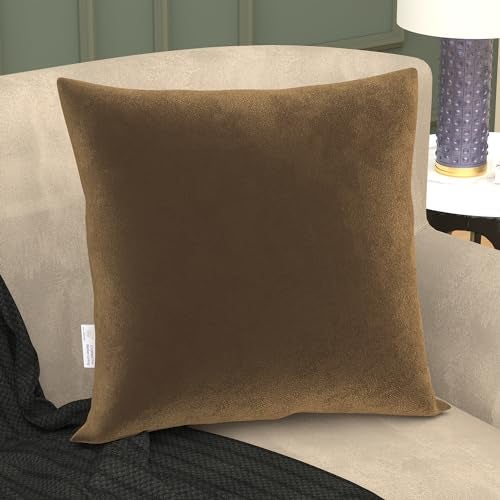 MY ARMOR Velvet Cushion Covers Set of 1-16 x 16 Inches / 40 x 40 Cm, Soft & Luxurious Cushion Cases for Bedroom, Sofa, Chair & Living Room - Brown - Image 1
