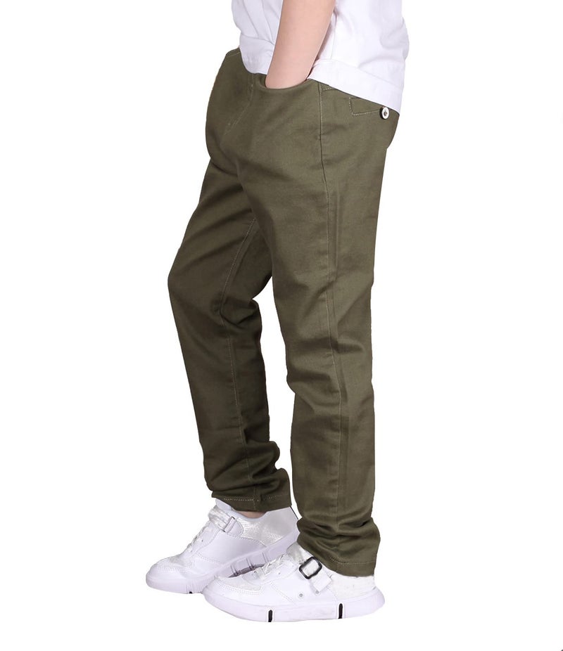 CAMLAKEE Boys' Stretch Pull on Chino Pants Kids School Uniform Yonth Twill Pants Army Green 6-7 Years - Image 2