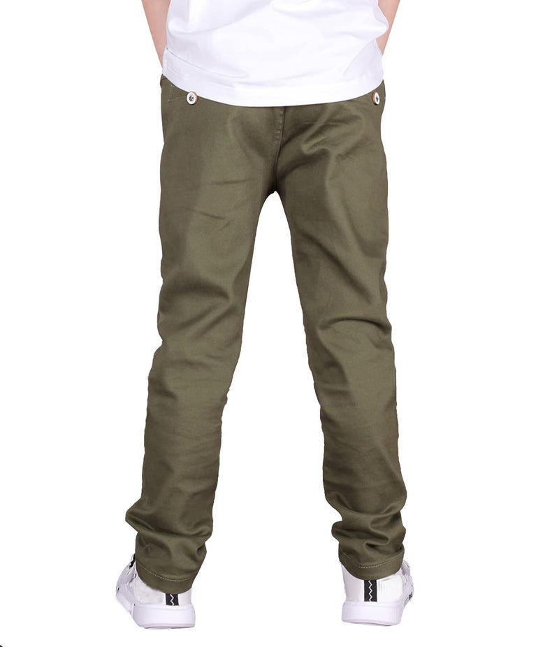 CAMLAKEE Boys' Stretch Pull on Chino Pants Kids School Uniform Yonth Twill Pants Army Green 6-7 Years - Image 4