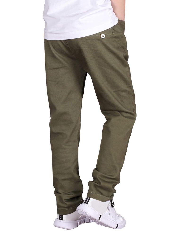 CAMLAKEE Boys' Stretch Pull on Chino Pants Kids School Uniform Yonth Twill Pants Army Green 6-7 Years - Image 3