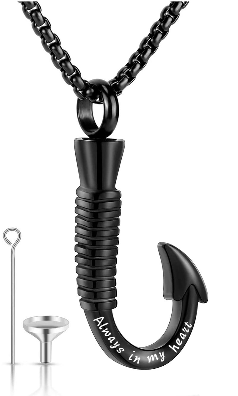 YOUFENG Fishing Hook Urn Necklace for Ashes Stainless Steel Cremation Jewelry Always in My Heart Ashes Necklaces Memorial Keepsake for Men - Image 1