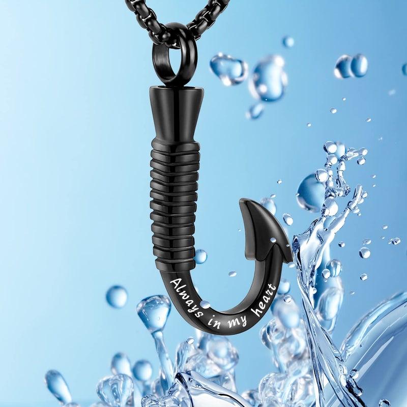 YOUFENG Fishing Hook Urn Necklace for Ashes Stainless Steel Cremation Jewelry Always in My Heart Ashes Necklaces Memorial Keepsake for Men - Image 4