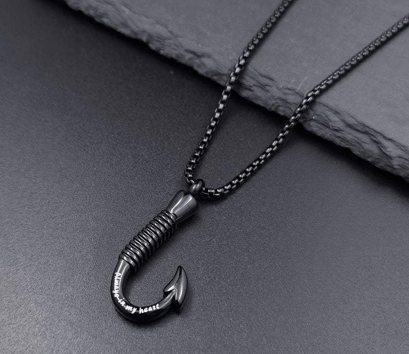 YOUFENG Fishing Hook Urn Necklace for Ashes Stainless Steel Cremation Jewelry Always in My Heart Ashes Necklaces Memorial Keepsake for Men - Image 3
