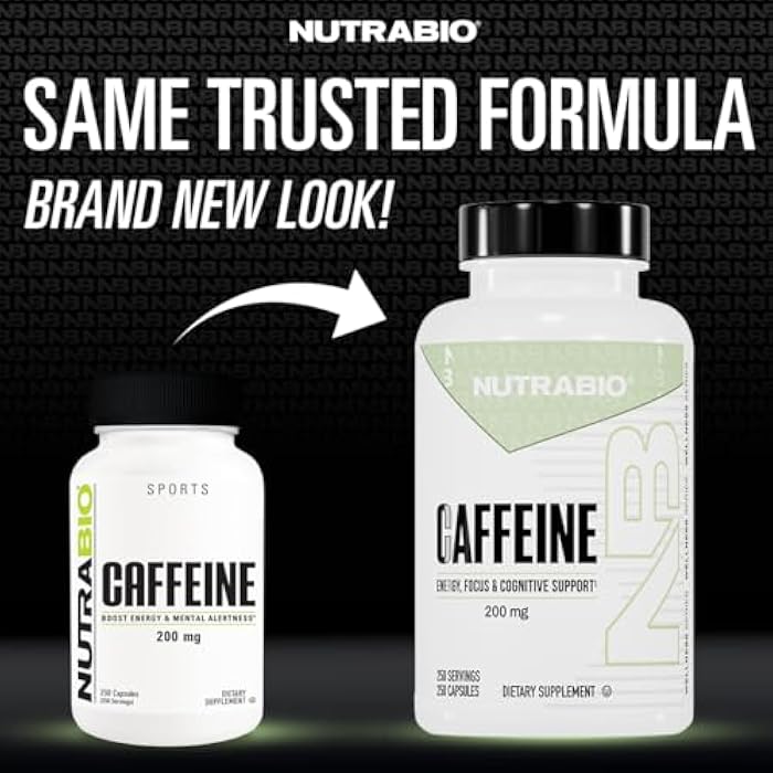 NutraBio كبسولات كافيين نوترا بايو 100% نقية (250 كبسولة) - Image 2