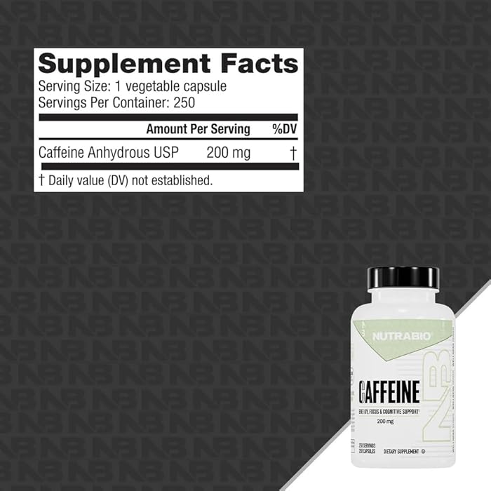 NutraBio كبسولات كافيين نوترا بايو 100% نقية (250 كبسولة) - Image 3