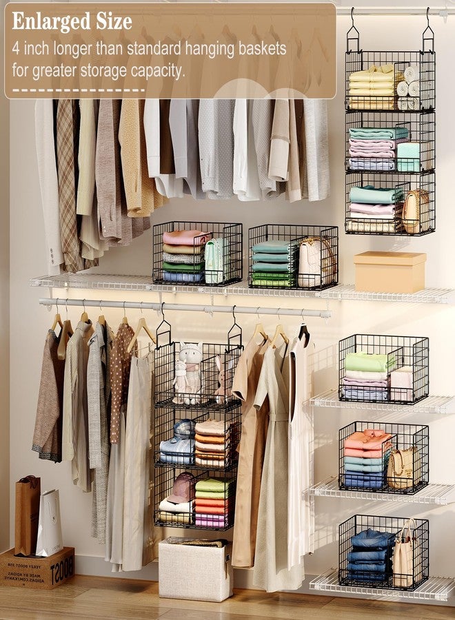 Sonyabecca 3-Tier Extra Large Closet Hanging Organizer with Dividers, Clothes Hanging Shelves with 2 Hanging Hooks & 5 S-Hooks, Wire Storage Baskets for Sweaters, Shoes, Handbags & Accessories - Image 2