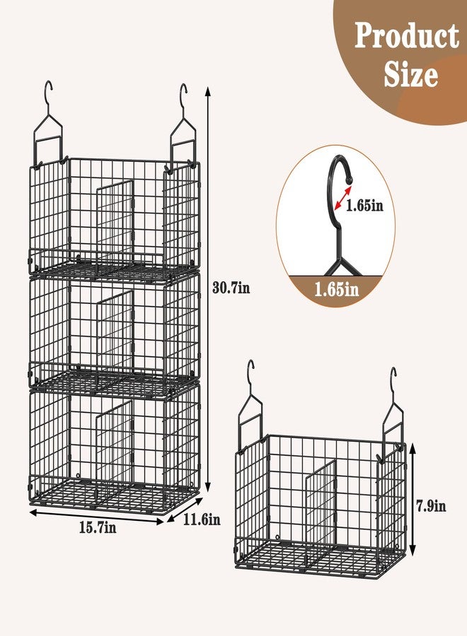 Sonyabecca 3-Tier Extra Large Closet Hanging Organizer with Dividers, Clothes Hanging Shelves with 2 Hanging Hooks & 5 S-Hooks, Wire Storage Baskets for Sweaters, Shoes, Handbags & Accessories - Image 3