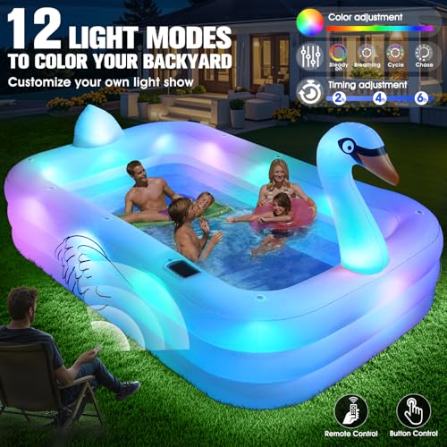 FunBy Inflatable Pool with Lights,Solar Swan Inflatable Swimming Pool for Kids,Adults,Large Inflatable Pool for Adults Blow up Pool,Oversized 100"x63"x22"Family Inflatable Kids Pool for Backyard-White - Image 3
