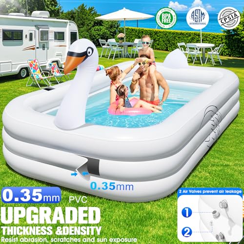 FunBy Inflatable Pool with Lights,Solar Swan Inflatable Swimming Pool for Kids,Adults,Large Inflatable Pool for Adults Blow up Pool,Oversized 100"x63"x22"Family Inflatable Kids Pool for Backyard-White - Image 5