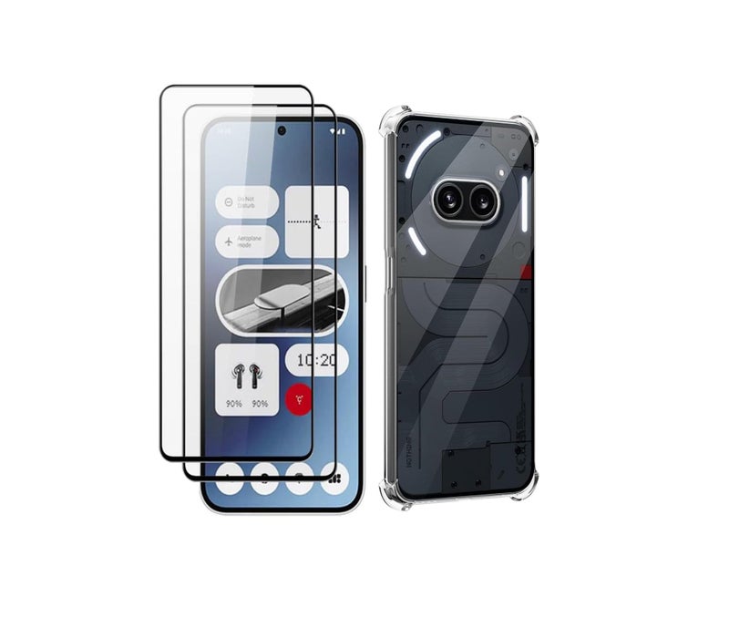Generic for Nothing Phone 2A 5G Case and Tempered Glass Screen Protector 2 pack Soft TPU Silicone Cover Protection Shockproof Crystal Clear Phone Case Cover for Nothing Phone 2a Transparent