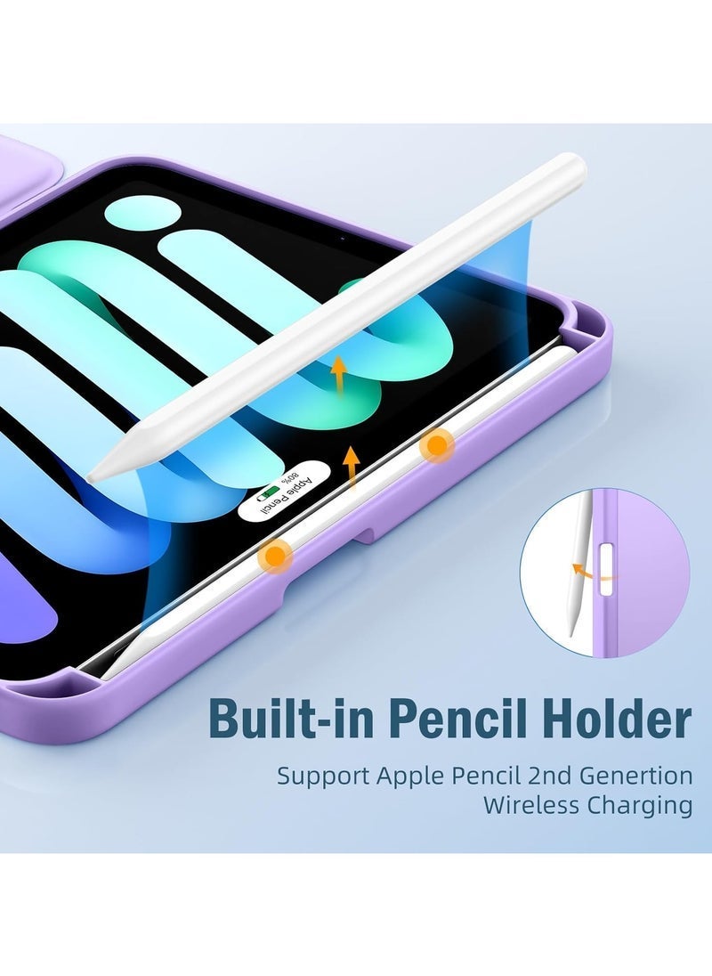 MUNTAQI iPad Mini 7 Case 2024 (A17 Pro) – Compatible with iPad Mini 7th/6th Generation (8.3 Inch) 2024/2021, Slim Trifold Stand Cover with Pencil Holder, Soft TPU Back, Auto Sleep/Wake Function, Lavender, Lightweight & Shockproof Protection - Image 2