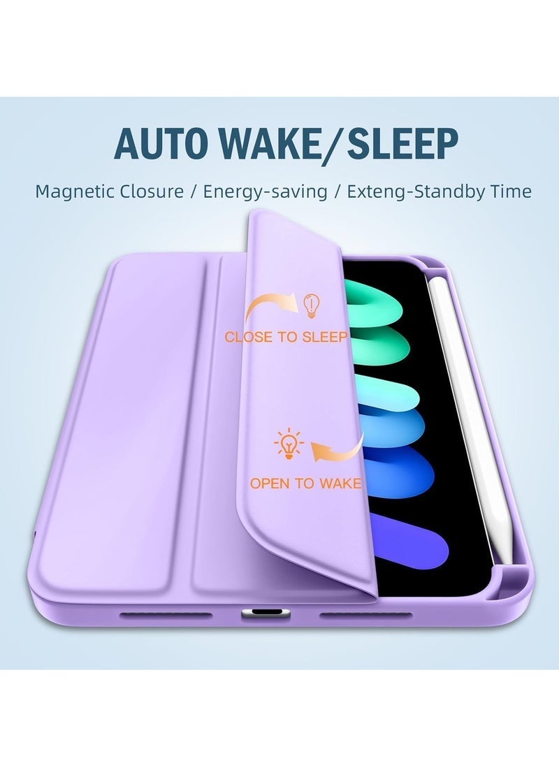 MUNTAQI iPad Mini 7 Case 2024 (A17 Pro) – Compatible with iPad Mini 7th/6th Generation (8.3 Inch) 2024/2021, Slim Trifold Stand Cover with Pencil Holder, Soft TPU Back, Auto Sleep/Wake Function, Lavender, Lightweight & Shockproof Protection - Image 3