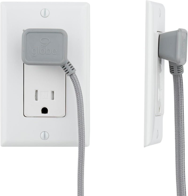 Globe Electric 22890 Designer Series 9-ft Fabric Extension Cord, 3 Polarized Outlets, Right Angle Plug, 125 Volts, Metallic Gray - Image 4