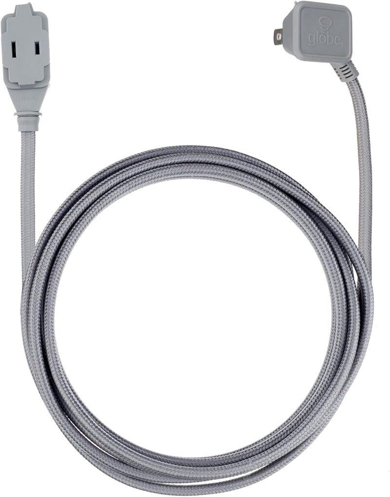 Globe Electric 22890 Designer Series 9-ft Fabric Extension Cord, 3 Polarized Outlets, Right Angle Plug, 125 Volts, Metallic Gray - Image 5
