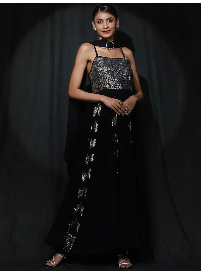 AKS Embellished Sleeveless Georgette Maxi Dress