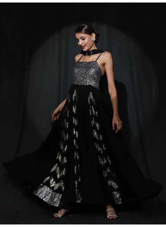 AKS Embellished Sleeveless Georgette Maxi Dress