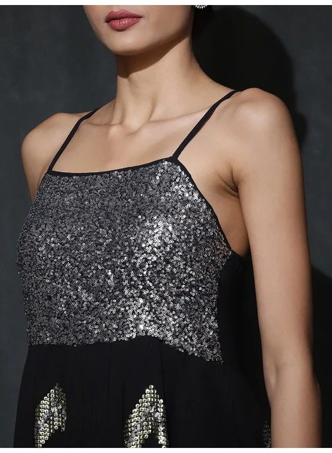 أيه كيه إس Embellished Sleeveless Georgette Maxi Dress