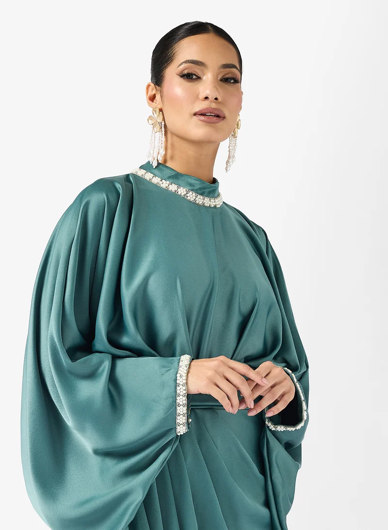 Khizana Draped Dress With Embellished Neckline