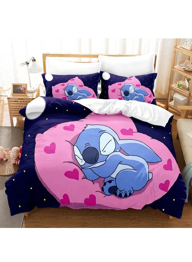 طقم سرير بنمط غرزة الكرتون مكون من ثلاث قطع مع ملاءات بوليستر ناعمة من الألياف الدقيقة بما في ذلك غطاء وكيسي وسادة (مقاس 150 سم × 200 سم) - Image 2