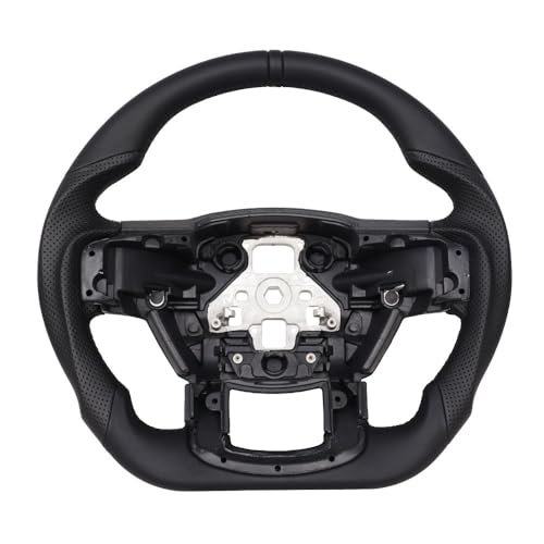 JIANGGAI عجلة قيادة جلدية كاملة من جيانغغاي، عجلة قيادة على شكل D بقبضة جلد مثقوب تناسب F150 2015-2020 (نسخة بدون دبابيس) - Image 1