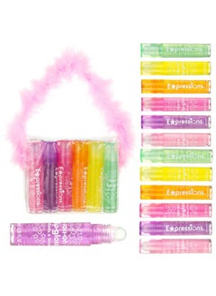 Expressions 12pc Roll On Lip Gloss Set w/Maribou Handle Carrying Case, Lip Makeup for Kids and Teens - Assorted Fruity Flavors, Non Toxic, Kid Friendly, Party Gift, Best Friends  - Image 2