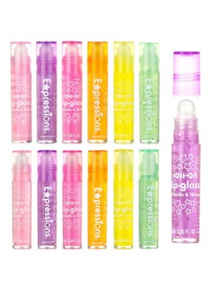 Expressions 12pc Roll On Lip Gloss Set w/Maribou Handle Carrying Case, Lip Makeup for Kids and Teens - Assorted Fruity Flavors, Non Toxic, Kid Friendly, Party Gift, Best Friends  - Image 1