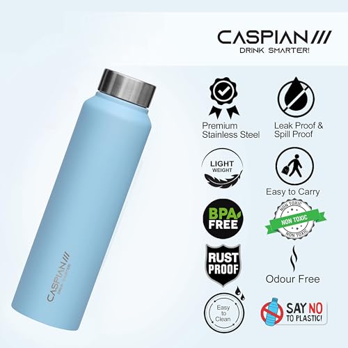 CASPIAN /// Astra Stainless Steel Water Bottle (Mist Green & Sky Blue, 1 Litre, Set of 2)| Leak Proof Thunder for Fridge Home Office Travel School Kids Boys Girls Adults Sports Gym Yoga - Image 4