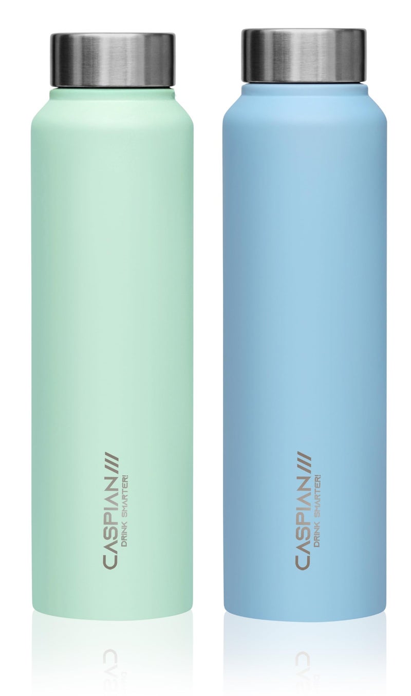 CASPIAN /// Astra Stainless Steel Water Bottle (Mist Green & Sky Blue, 1 Litre, Set of 2)| Leak Proof Thunder for Fridge Home Office Travel School Kids Boys Girls Adults Sports Gym Yoga - Image 1