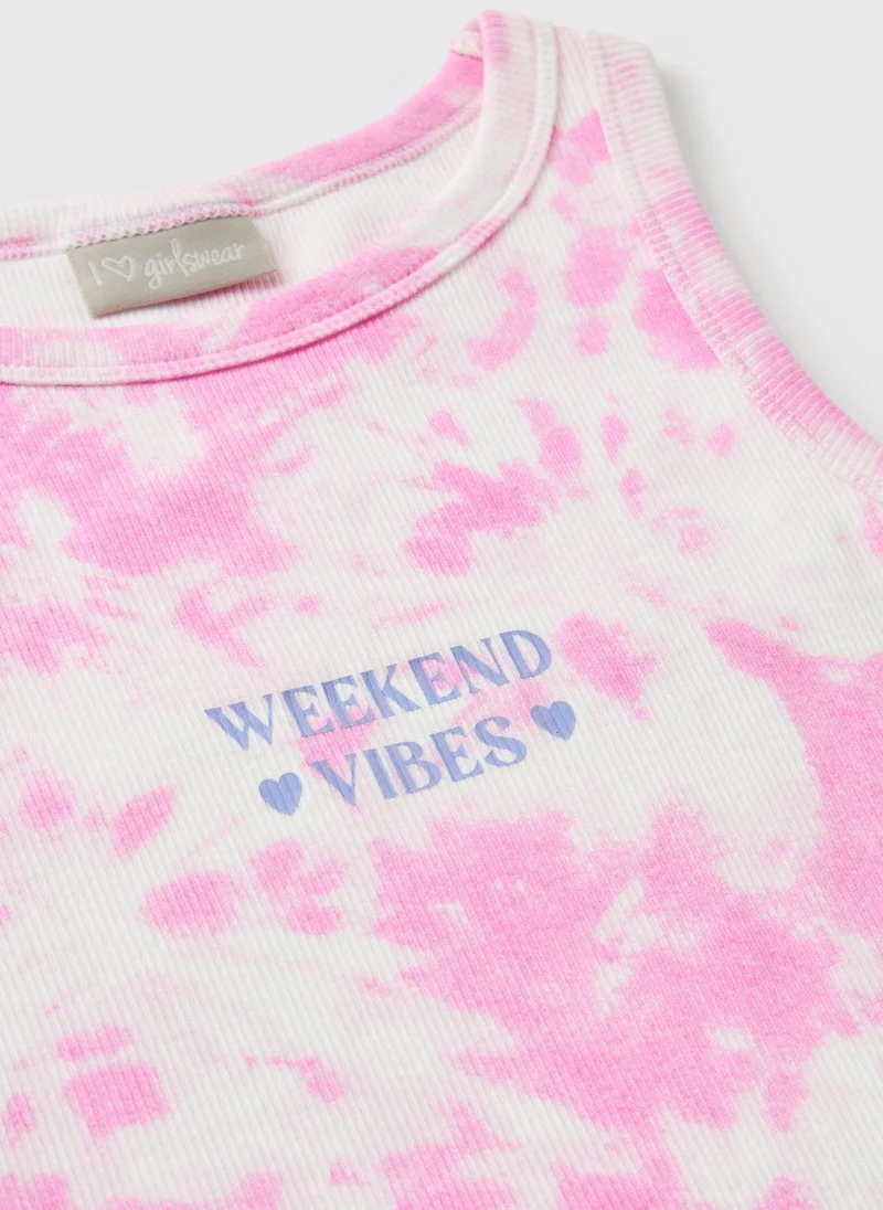 ماتلان Girls Pink Tie Dye Slogan Ribbed Dress