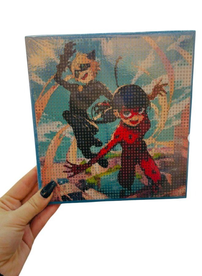 Diy Diamond Painting Kit for Kids Develop Focus Skills and Patience, Improve Visual Coordination 20 X 20 cm  (Ladybug & Cat Noir) 