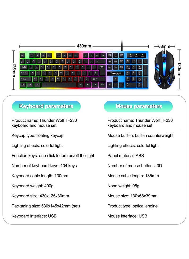 T-WOLF - Gaming Keyboard and Mouse Combo - 104-Key Compact RGB Backlit Gaming Keyboard with Mechanical Feel, Floating Keycaps, Splash-Proof Design & RGB Mouse with Adjustable Weight, USB Optical Mouse for PC/Laptop - Image 1