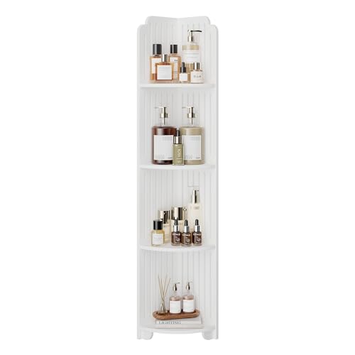 VECELO 4Tier Bathroom Shelves for Narrow Space Modern Corner Shelf StandSmall Storage Organizer for BathroomToilet Paper StandWhite - Image 1