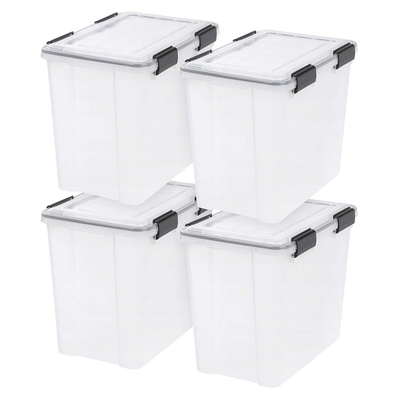 IRIS IRIS USA WeatherPro 32 Qt Storage Bins with Lids 4 Pack BPAFree Plastic Gasket Box with Tight Latch and Seal Stackable Nestable Tote Tub  ClearBlack 