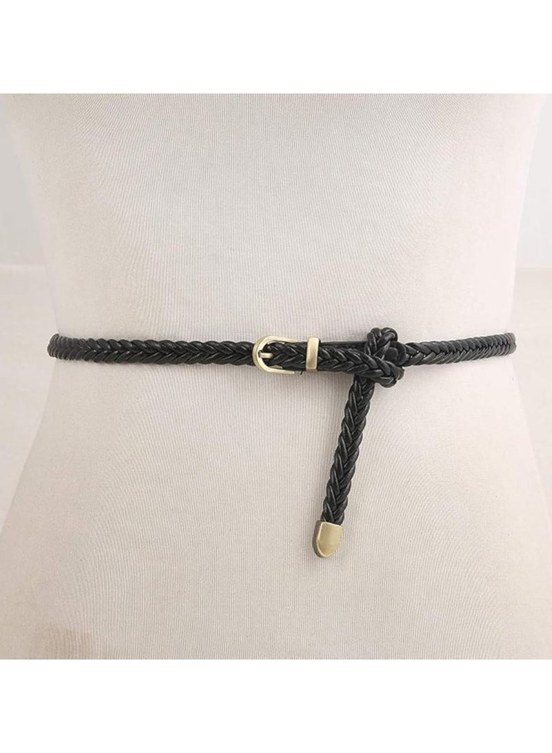 أوزيغالور حزام مضفر للنساء حزام منسوج من جلد البولي يوريثان للنساء حزام منسوج من جلد البولي يوريثان للنساء حزام خصر رفيع للجينز مع مشبك دبوس - Image 2