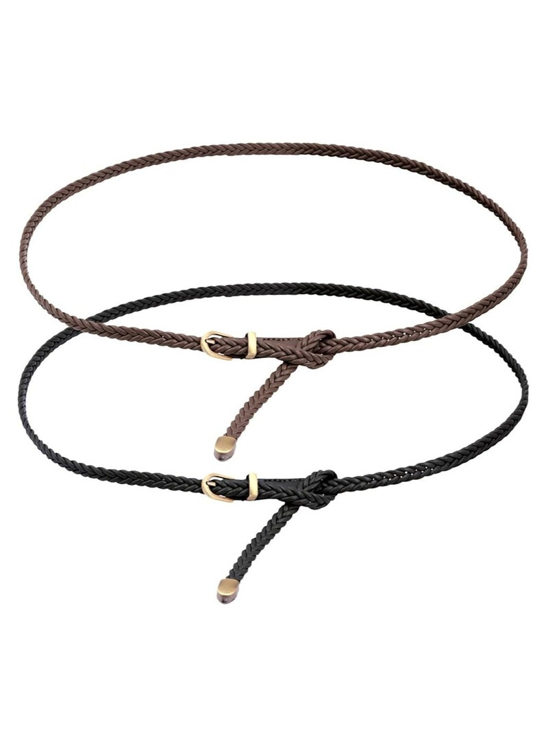 أوزيغالور حزام مضفر للنساء حزام منسوج من جلد البولي يوريثان للنساء حزام منسوج من جلد البولي يوريثان للنساء حزام خصر رفيع للجينز مع مشبك دبوس - Image 1