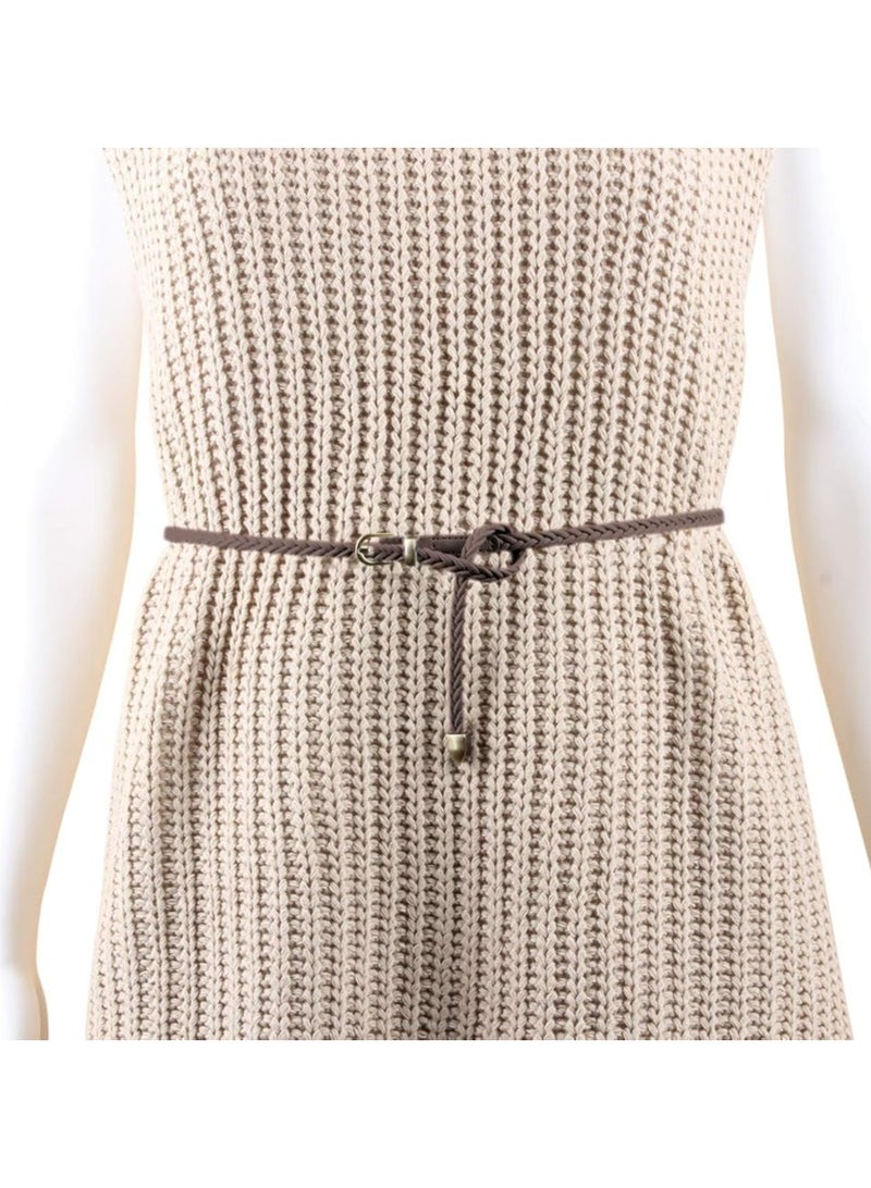 أوزيغالور حزام مضفر للنساء حزام منسوج من جلد البولي يوريثان للنساء حزام منسوج من جلد البولي يوريثان للنساء حزام خصر رفيع للجينز مع مشبك دبوس - Image 3