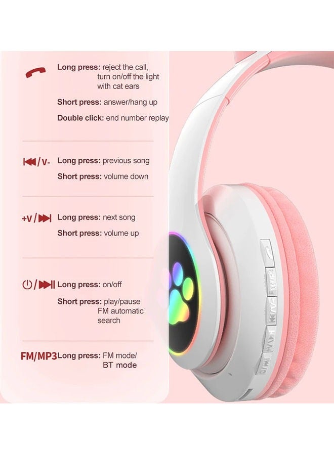 Bluetooth Wireless Headphones Cute Cat Ear Earphone Over Ear Headsets Foldable Stereo LED Light Up,Wireless Headphones With Microphone For Kids Girls Boys  - Image 2