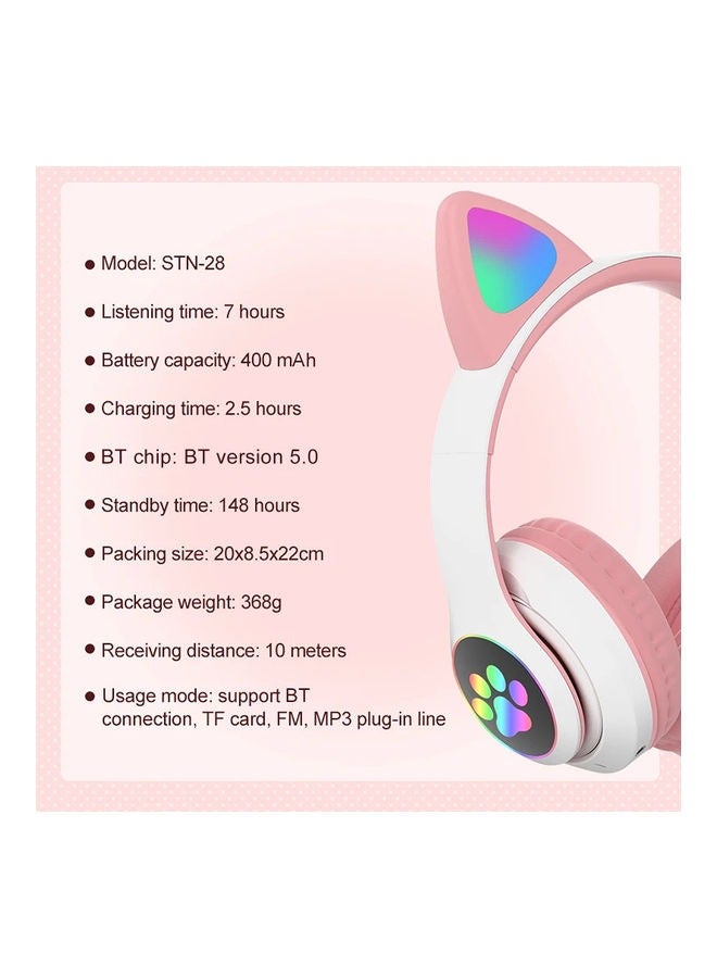 Bluetooth Wireless Headphones Cute Cat Ear Earphone Over Ear Headsets Foldable Stereo LED Light Up,Wireless Headphones With Microphone For Kids Girls Boys  - Image 5