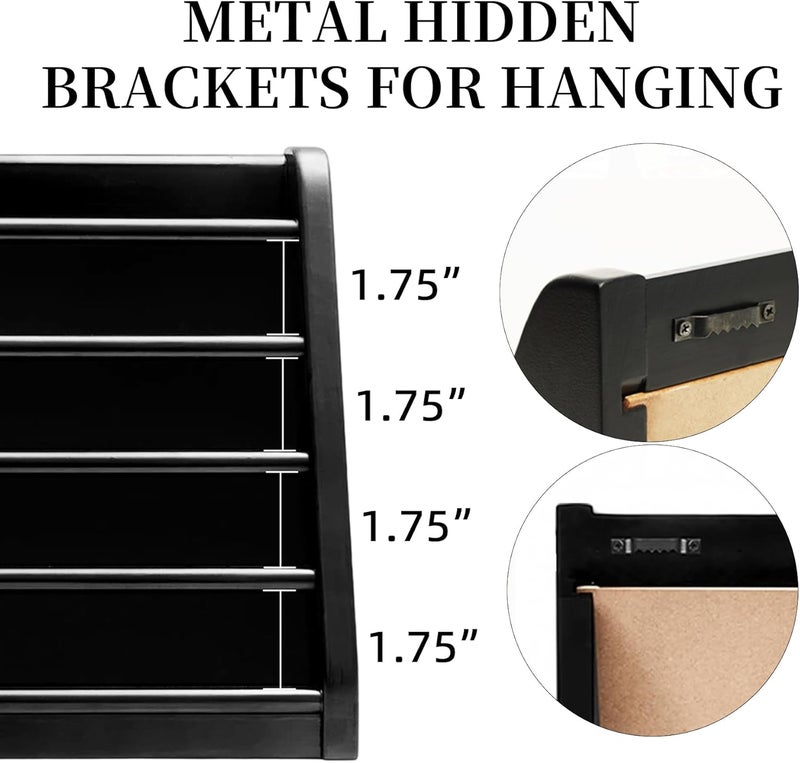 ASmileIndeep 5 Rows Challenge Coin Holder Display Stand Holds 50 Coins for Wall Mount or Tabletop, Solid Wood Military Coin Rack Display Case for Army Collectibles, Black - Image 5
