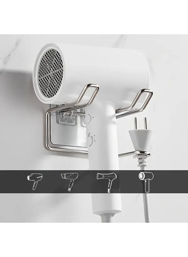 Stainless Steel Hair Dryer Holder No Drilling Adjustable Wall Mounted Rack - Image 1